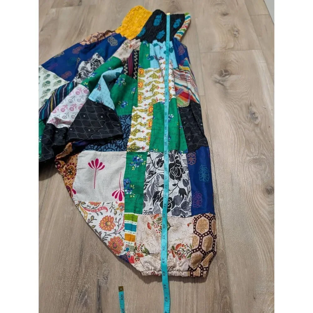 Tribe Azure Patchwork Harem Jumpsuit Pants L/XL Fair Trade Boho Festival Romper